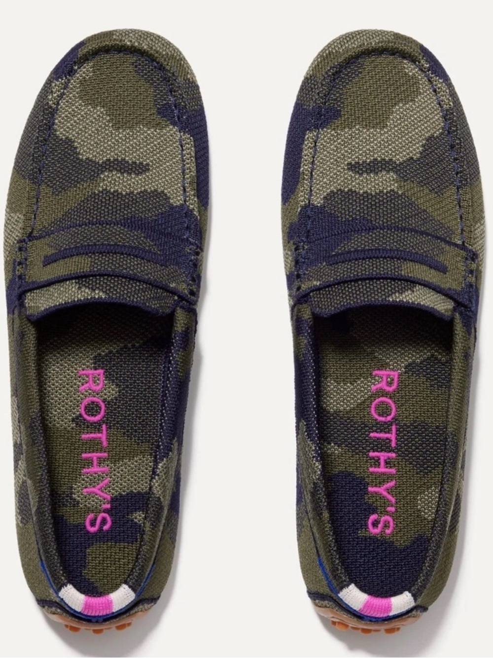 Rothy’s Daily Driver, Blue + Green Camouflage, Size 8.5